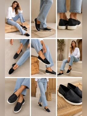 Vince Blair Black‎ Perforated Leather Slip On Sneakers Loafers Sz 8M